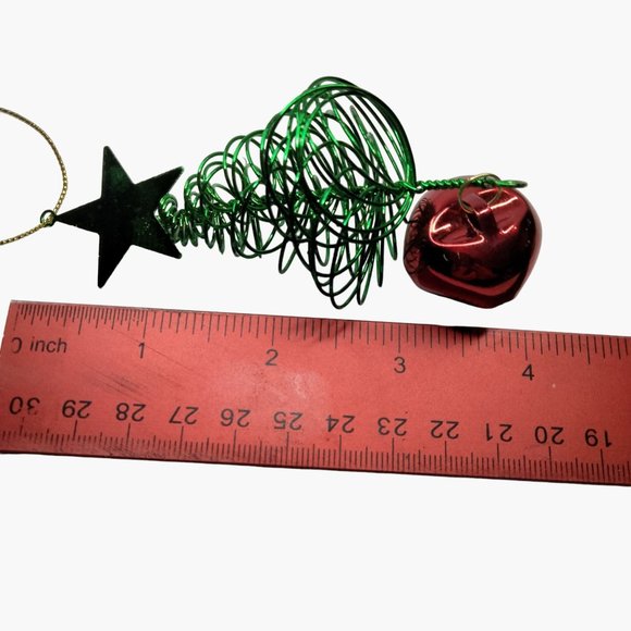 Green  Christmas Tree Ornament Red Jingle Bell Star Metal Spiral Wire - Picture 4 of 6